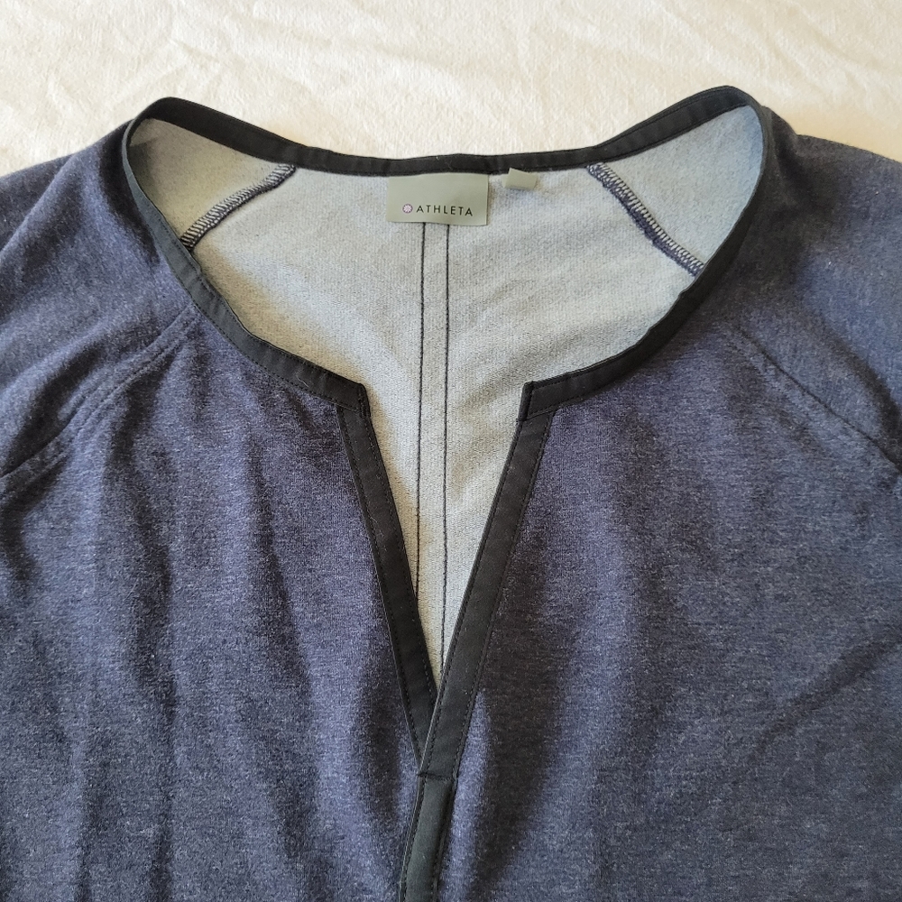 Athleta Vneck Cropped Pullover Sweater Size Large Drawstring Waist Heather Blue - Picture 6 of 7